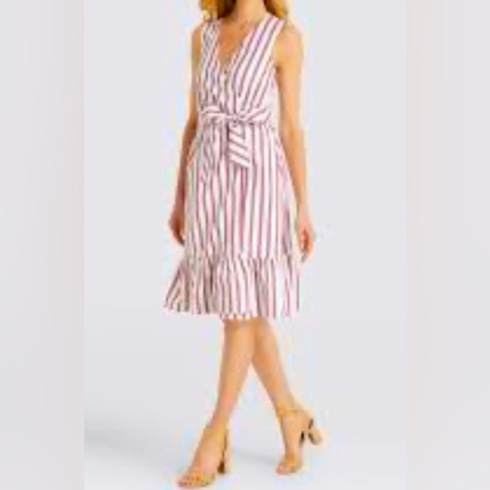 Draper James 100%‎ Cotton Preppy Striped Sleeveless Tiered Wrap Dress 6 EUC